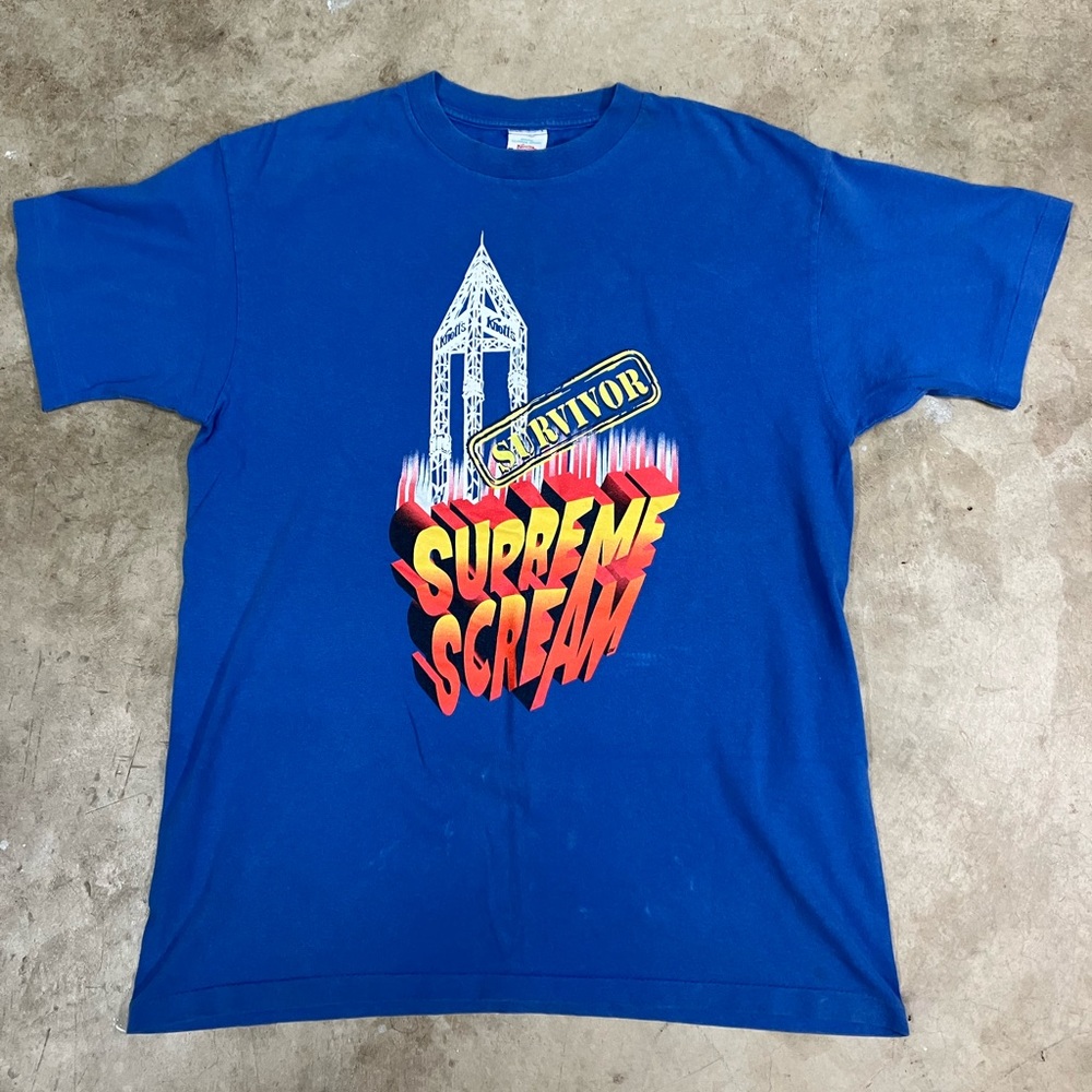 Vintage Knotts Berry Farm T-shirt (Large) Survivor Supreme Scream Blue USA Made